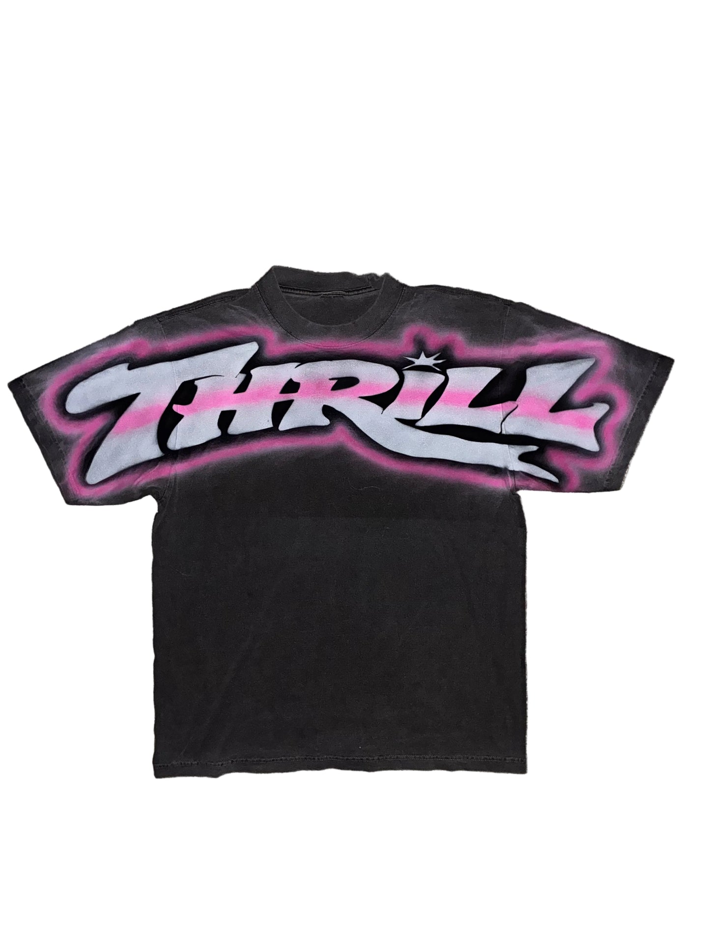 Thrill Pink Haze Hand Airbrushed, Heavyweight Grey Wash Tee