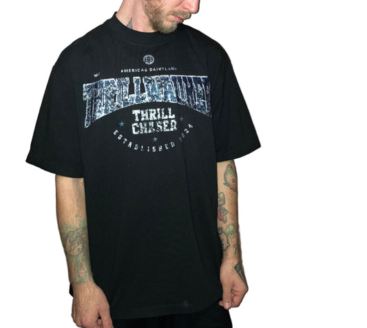 THRILLWAUKEE, Black Tee (Navy Blue Graphic)