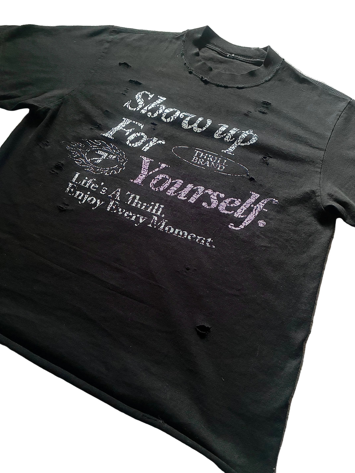 Show Up For Yourself, Black Tee, Slight Crop and Distressed