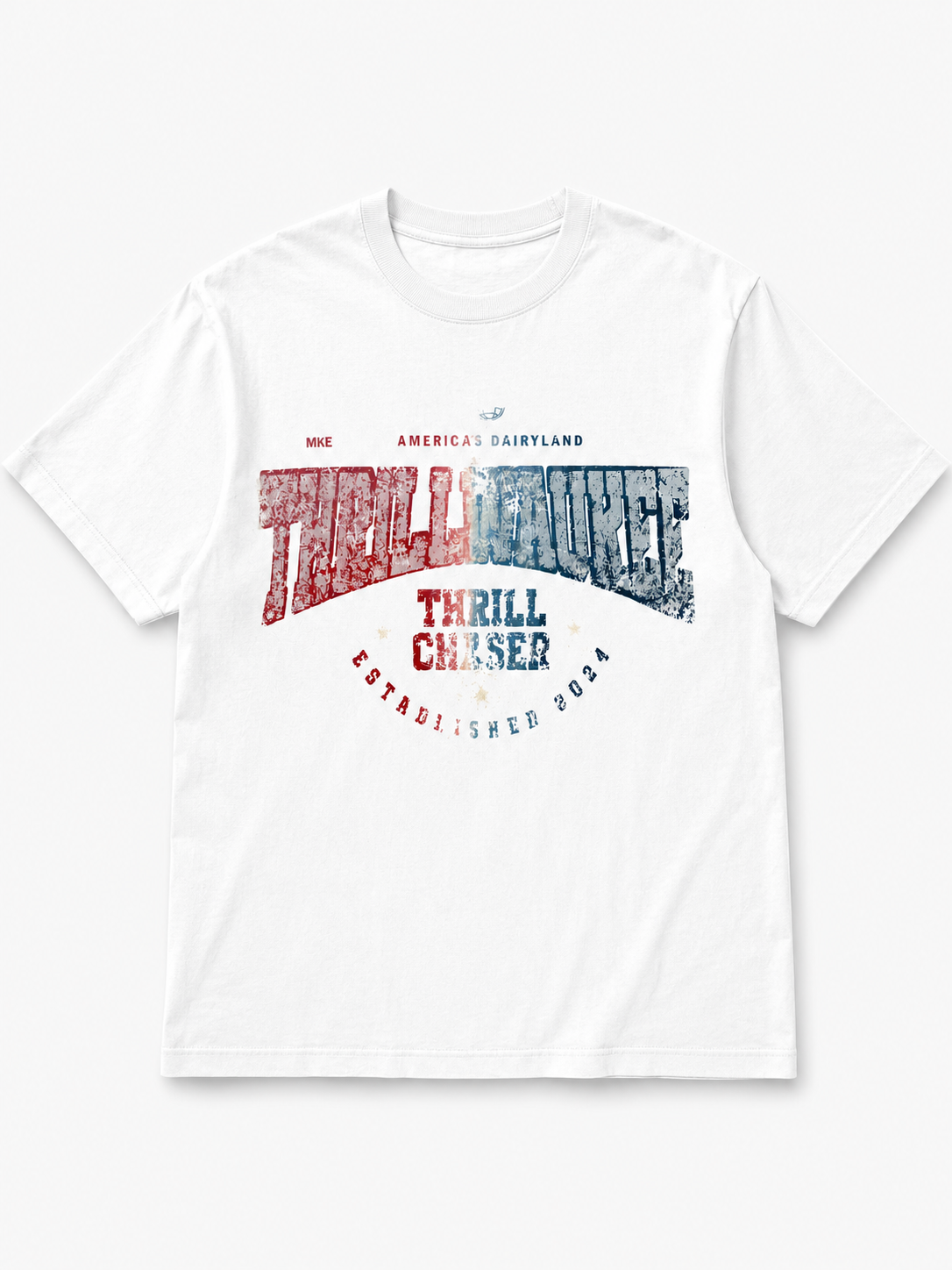 Thrillwaukee, Screenprint White Tee ( 4th of July Themed )