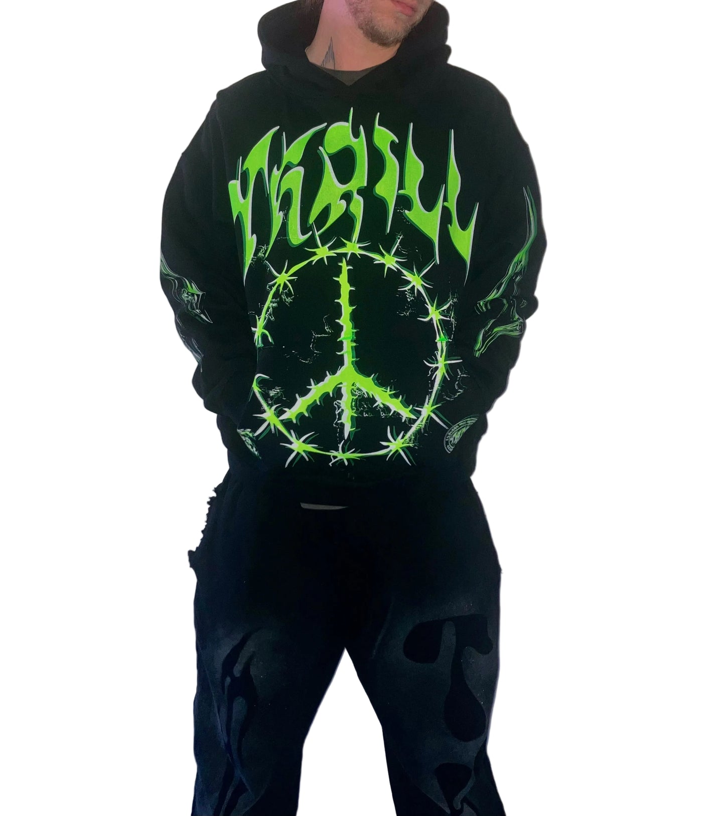 THRILL PEACE, Black Hoodie