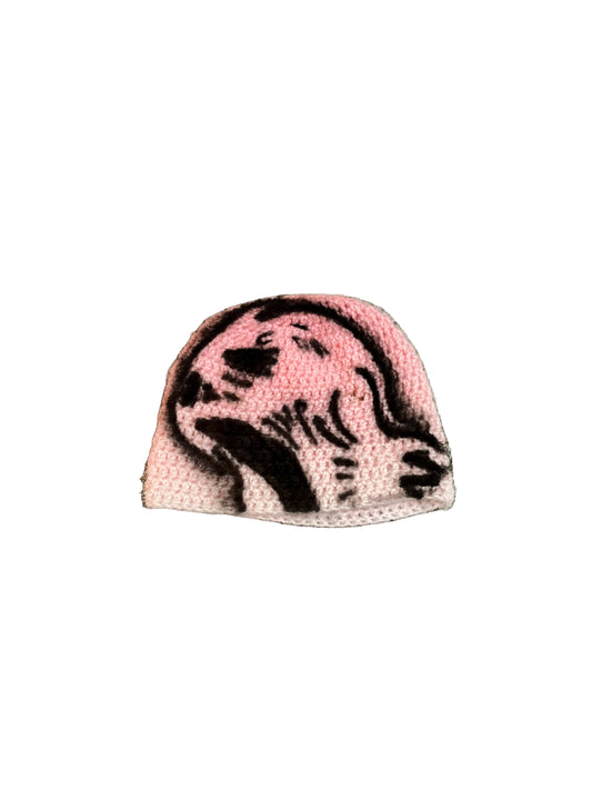 Hand Crochet Skully Beanie, 1 of 1 Pinkish Red, Air Brush