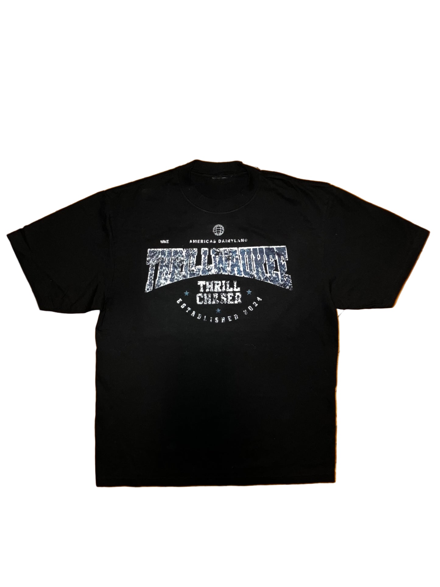 THRILLWAUKEE, Black Tee (Navy Blue Graphic)
