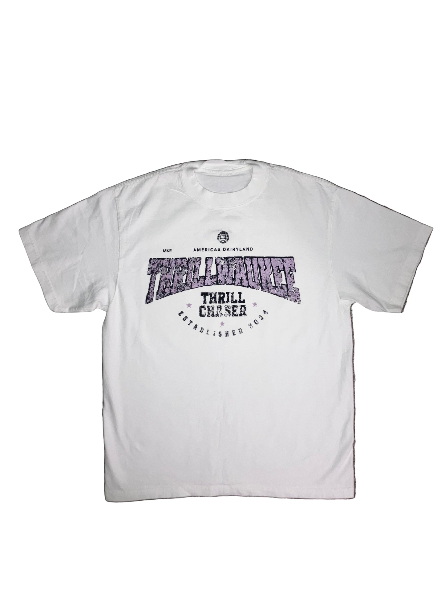 THRILLWAUKEE, White Tee (Lavender Graphic)