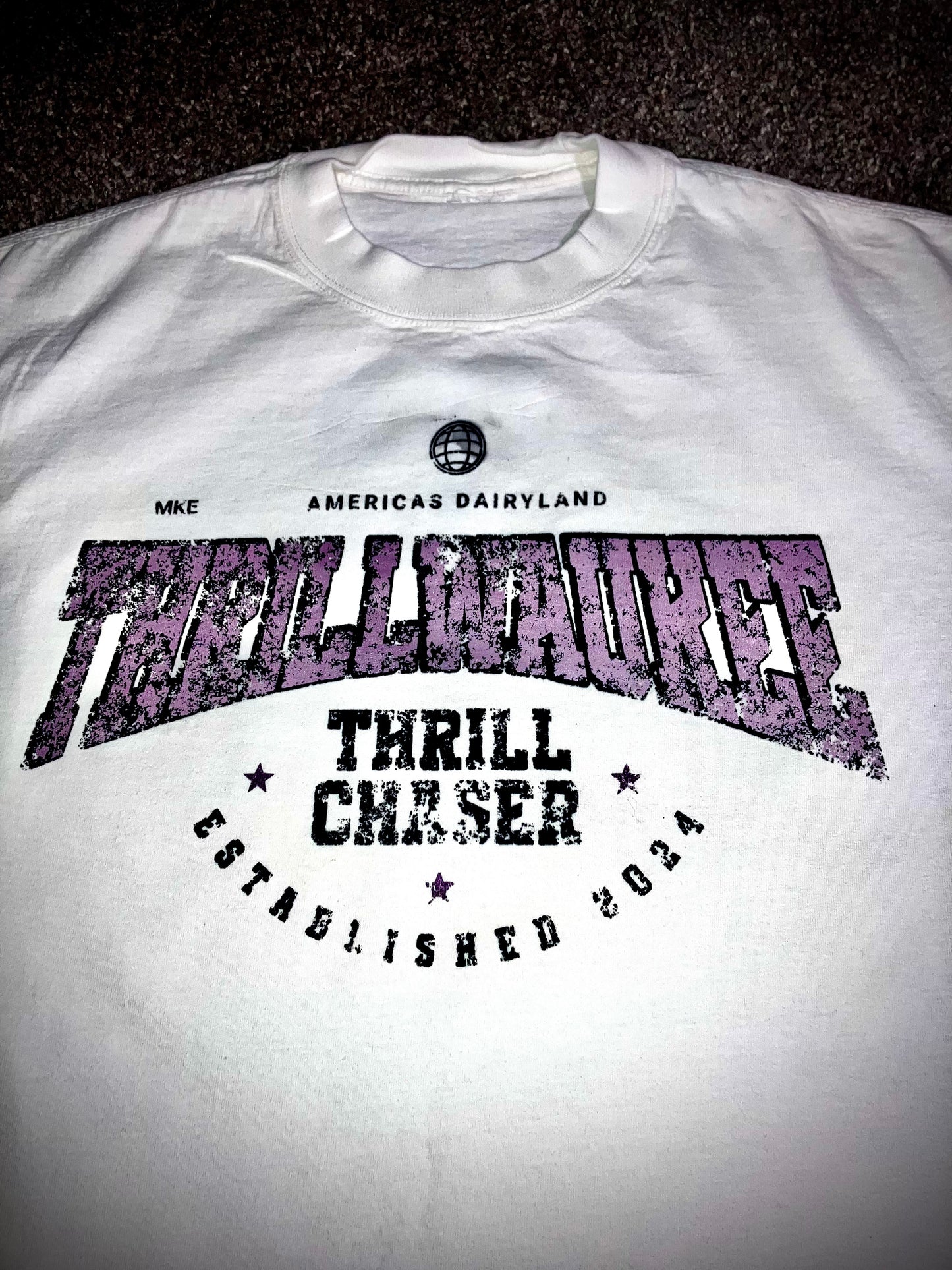 THRILLWAUKEE, White Tee (Lavender Graphic)